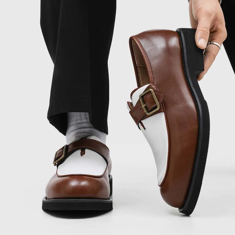 Business Men Loafers Black Brown Buckle Men Casual Button-up Thick-soled Anti-slip Fashion Brand Shoes Wedding Dress Shoes Men