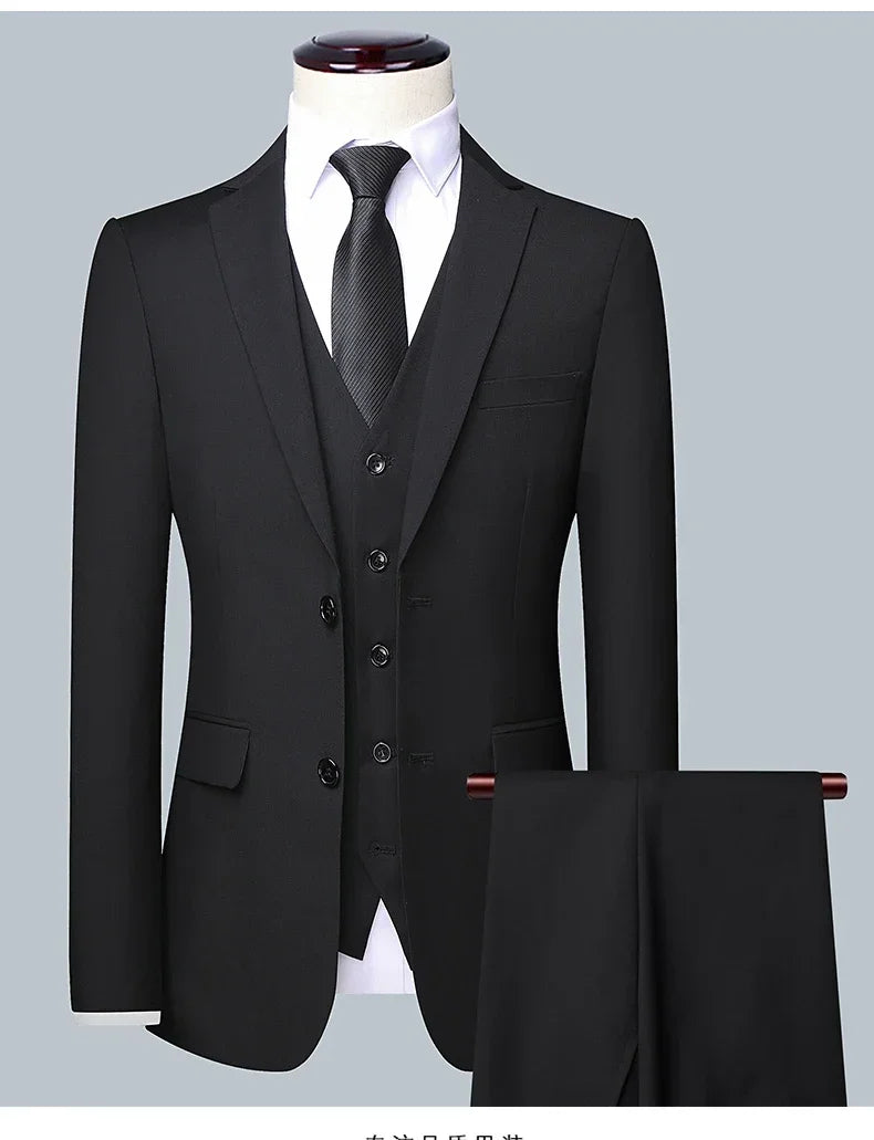 High quality Men Solid color Business - stylish handsome groom best man wedding dress 3/2/1 Single piece optional