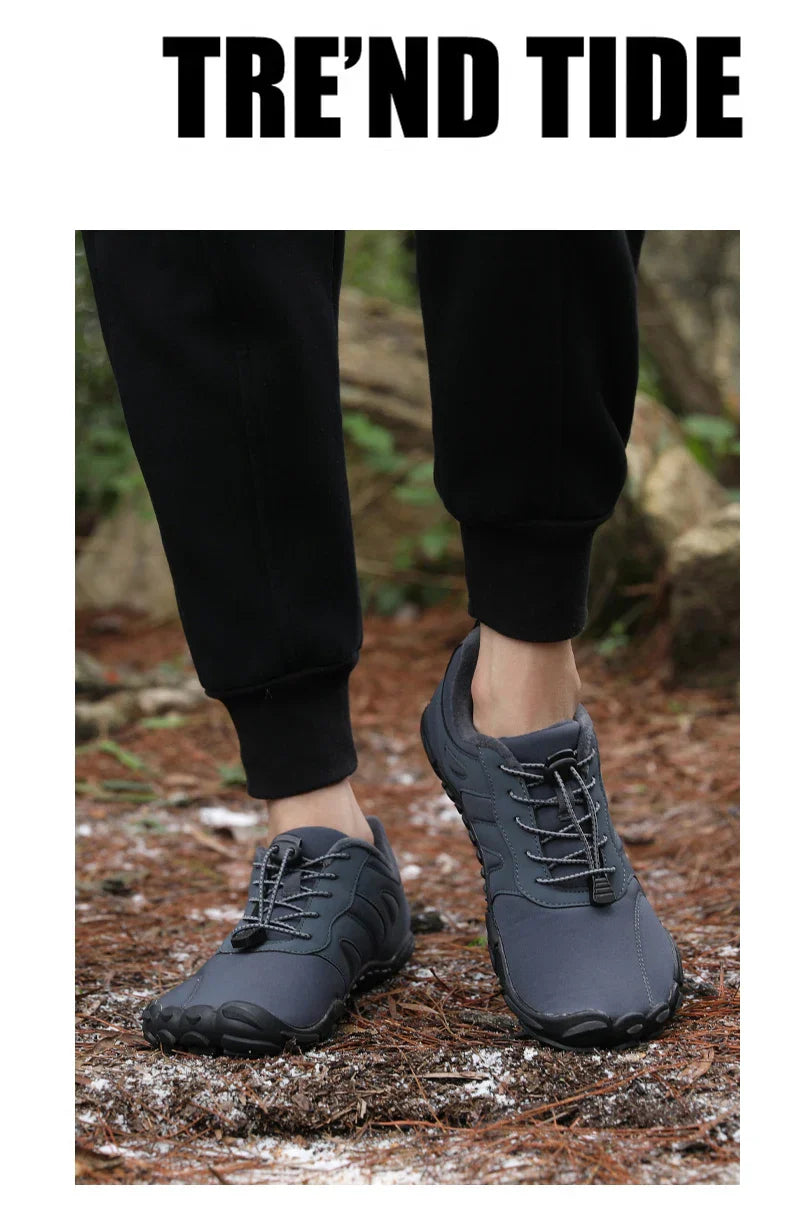 Men's Winter Warm Barefoot Shoes Waterproof Wide Toe Non-Slip Rubber Sole Plush Lined Hiking Shoes Outdoor Sneakers Running Shoe