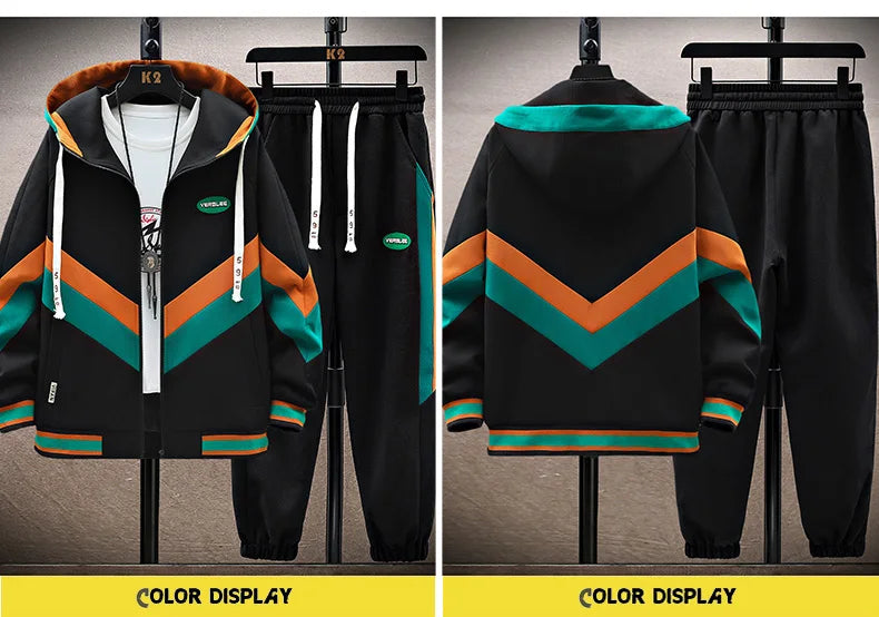 Spring Autumn Men's Sets Korean Fashion Joggers Suit Men Casual Men patchwork Streetwear Hooded Tracksuit Men Two Piece Set
