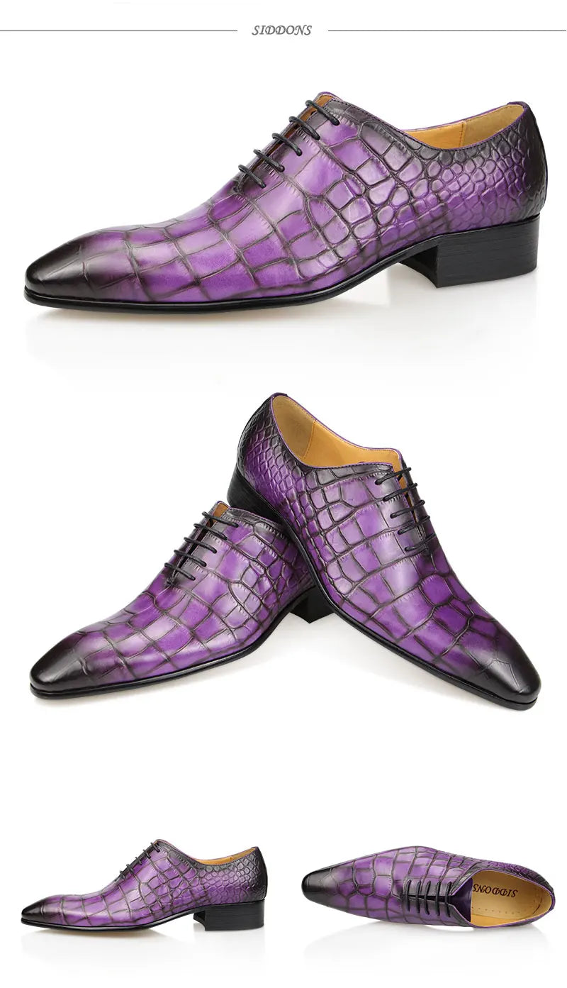 Fashion Crocodile Pattern Print Genuine Leather Shoes Summer Men Dress Wedding Shoes Casual Business Pointed Toe Leather Shoes