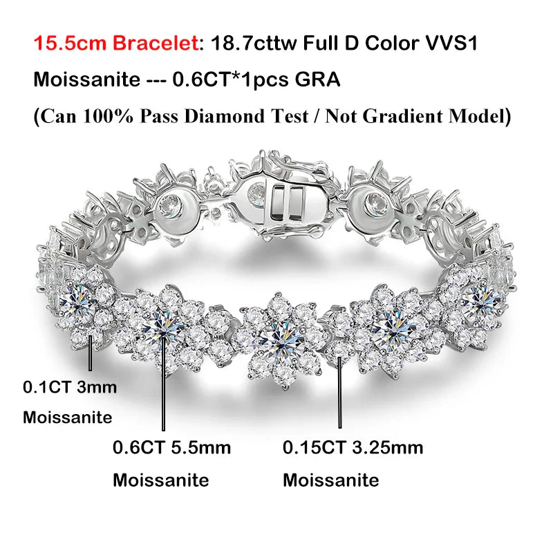 Luxury 35-39cttw D Color Gradient Full Moissanite Sunflower Tennis Necklace for Women S925 Silver All Diamond Neck Chain