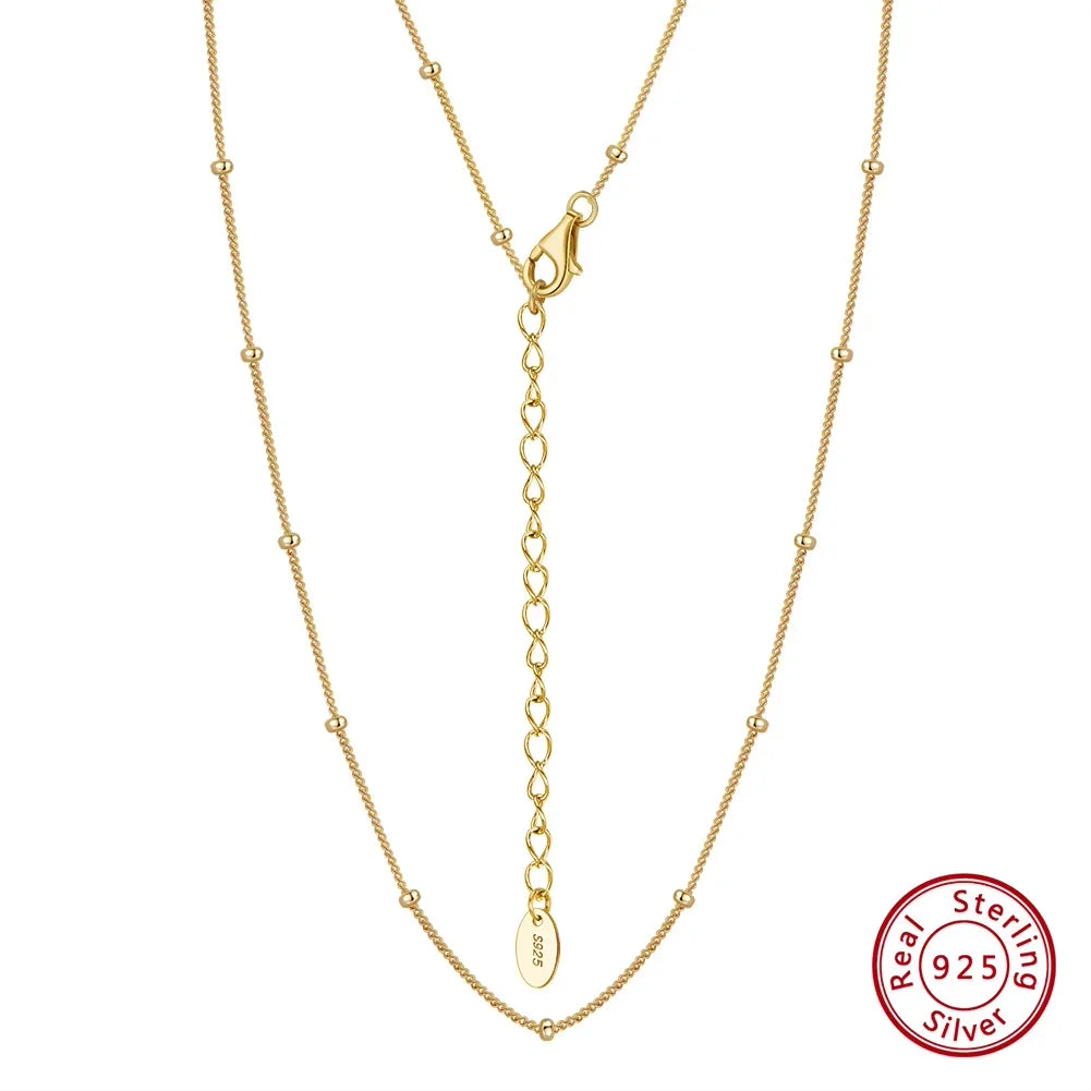 14K Gold Plated 925 Sterling Silver Bead Side Chain Necklace Dainty Trendy Women's Basic Neck Chain Jewelry SC65