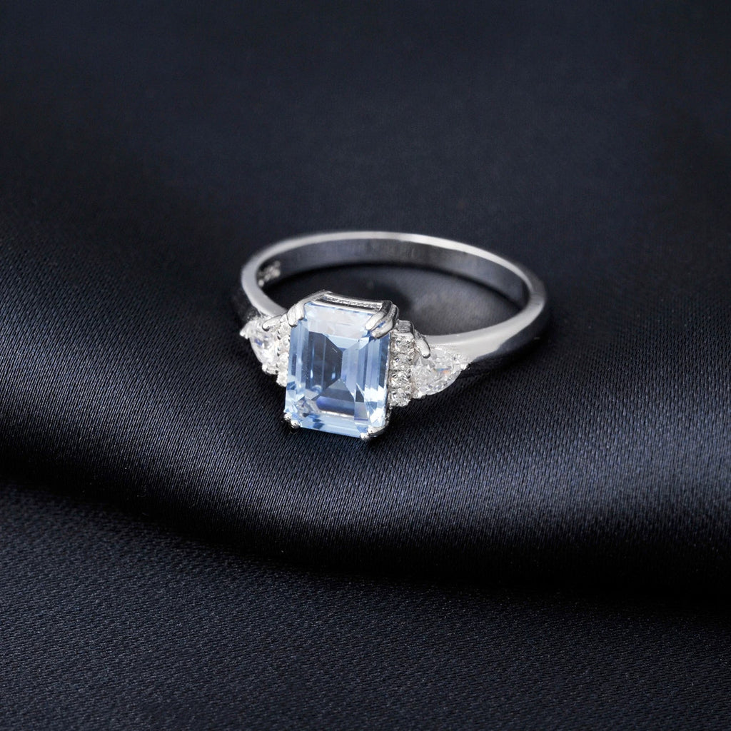 Sky Blue Topaz Emerald Cutring rings for women gift 925 sterling silver jewelry Free delivery elegant valentines fashion
