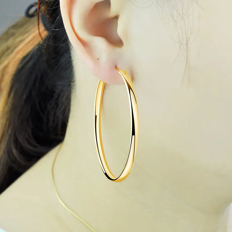 Fashion S925 Earrings 3-7CM Diameter Big Hoop Earrings For Women  Platinum Plated Ear Rings Cерьги Kольца