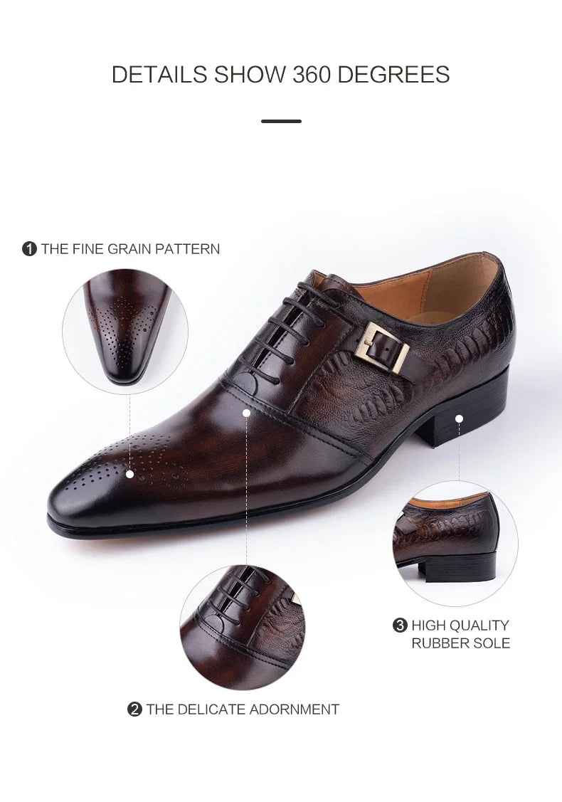 Male Genuine Leather Social Shoe Oxford Elegant Man Dress Shoes Hand Lace-up Pointed Party Wedding Shoes Black Coffee Shoes