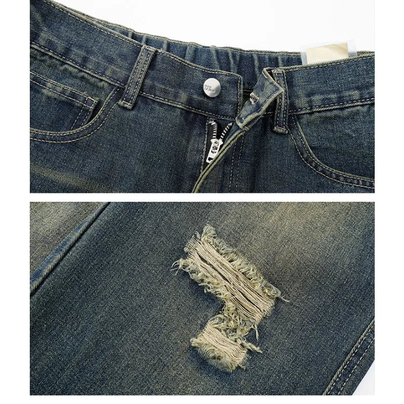 Men's American Style Loose Straight Leg Jeans Vintage Spring Summer New Arrival Drapey Trendy Wide Leg Long Pants