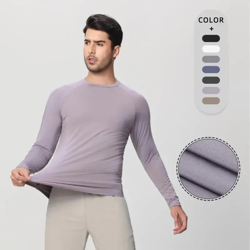 Sports Long-sleeved T-shirt Men Curved Hem Warm Gym Fitness Clothes Quick-drying Breathable Running Training Round Neck Top