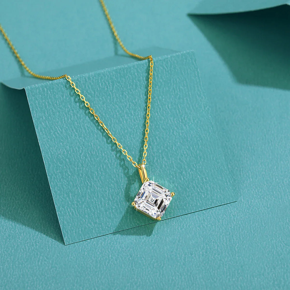 Certified 14K Gold Princess Cut Moissanite Pendant Necklace D Color VVS Square Lab Diamond Solitaire Choker Collarbone Chain
