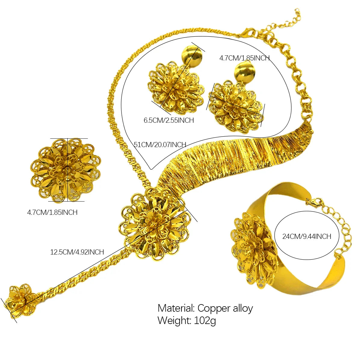 Elegant Dubai 24K Gold Plated Necklace Earrings Fashion New Design Trendy Jewelry Sets for Women Party Gift Wedding Accessories