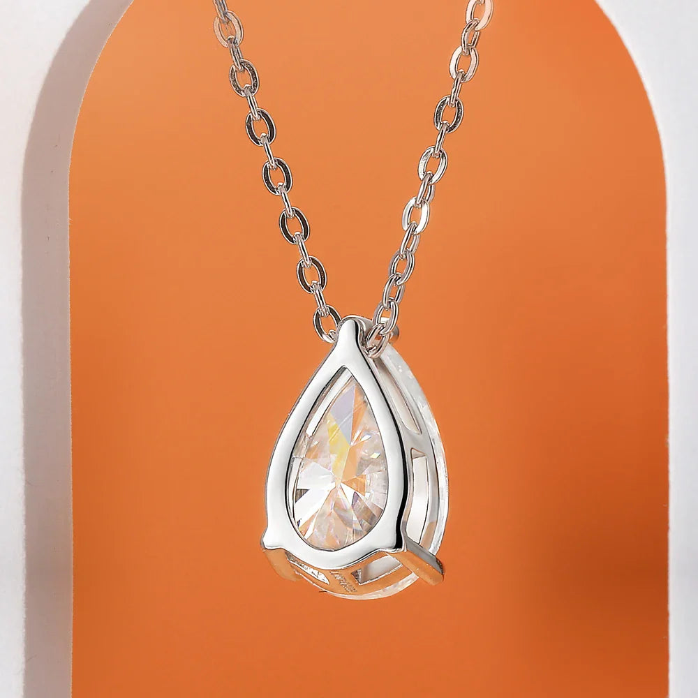 with Certificate 1/2/3/4carat Teardrop Moissanite Pendant Necklace S925 Silver Pear Cut Solitaire Diamond Neck Chain for Women