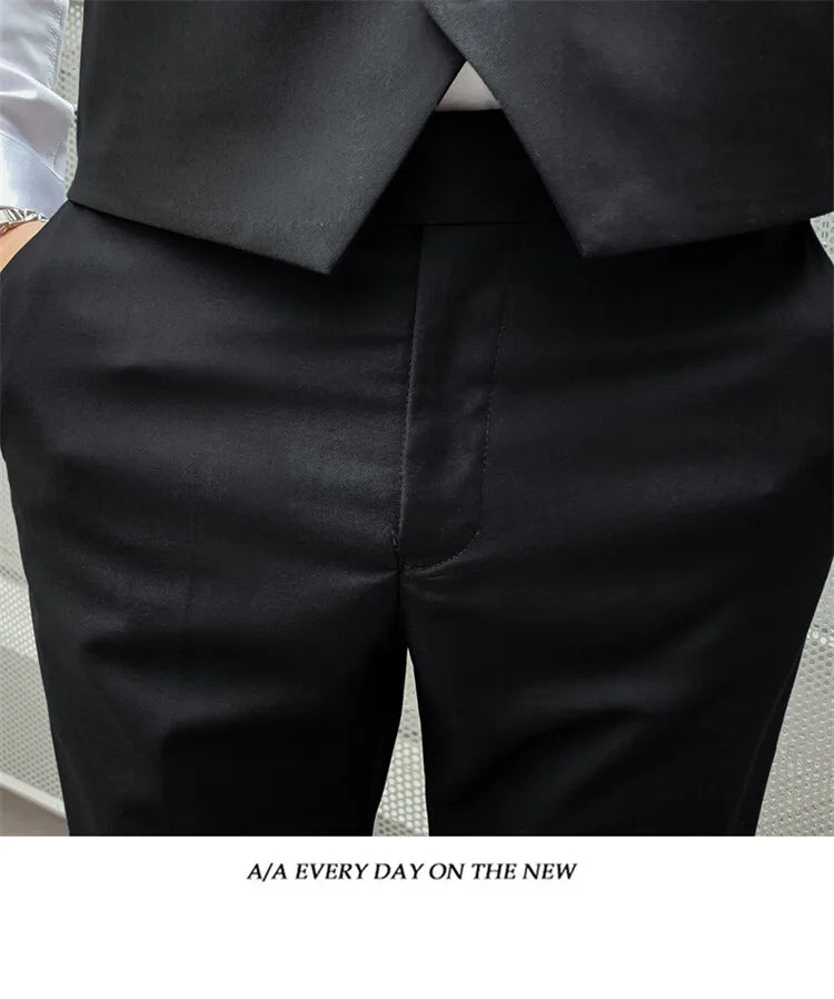 Solid Color Suit Men's Fashionable Gentleman Business Banquet Korean-style Formal Dress Casual Wedding (Blazer+Vest+Trousers)