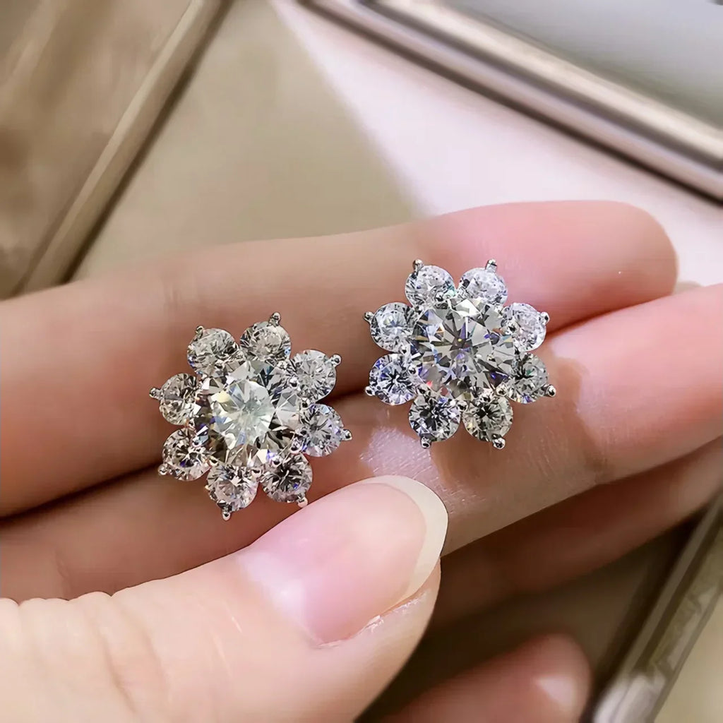 0.5Ct Moissanite Diamond Flower Stud Earrings for Women Real 925 Sterling Silver Solitaire Eternity Wedding Party Jewelry