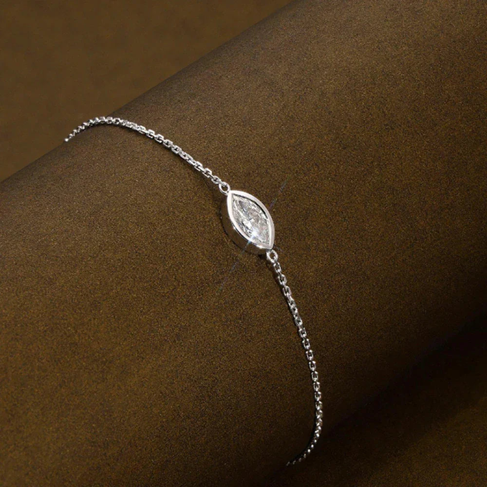 Bezel Setting 1/2CT Pear Marquise Emerald Cut Moissanite Solitaire Link Bracelet Women 925 Silver Diamond Party Wrist Chain