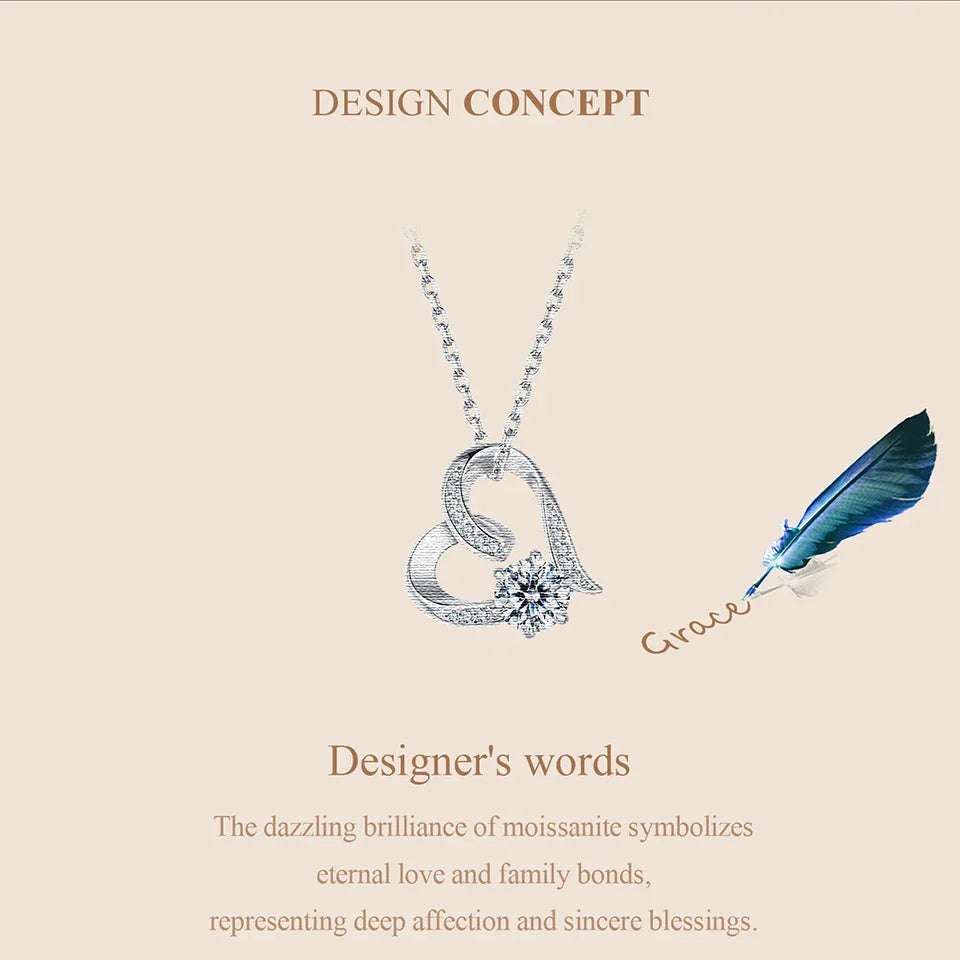 Heart Necklaces for Women, Forever Love Moissanite 925 Sterling Silver Minimalist Heart Pendant Necklace Engagement Jewel