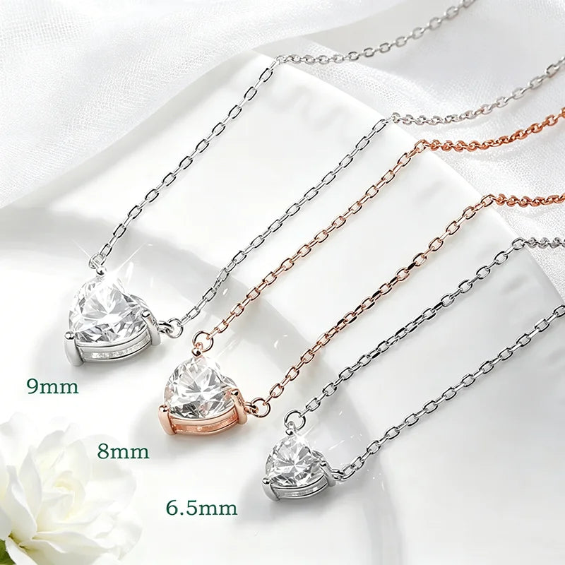 1CT 2CT 3CT Heart Cut Certified Moissanite Necklace for Women 18k Gold Plated Jewelry Sterling Silver S925 Pendant Chain