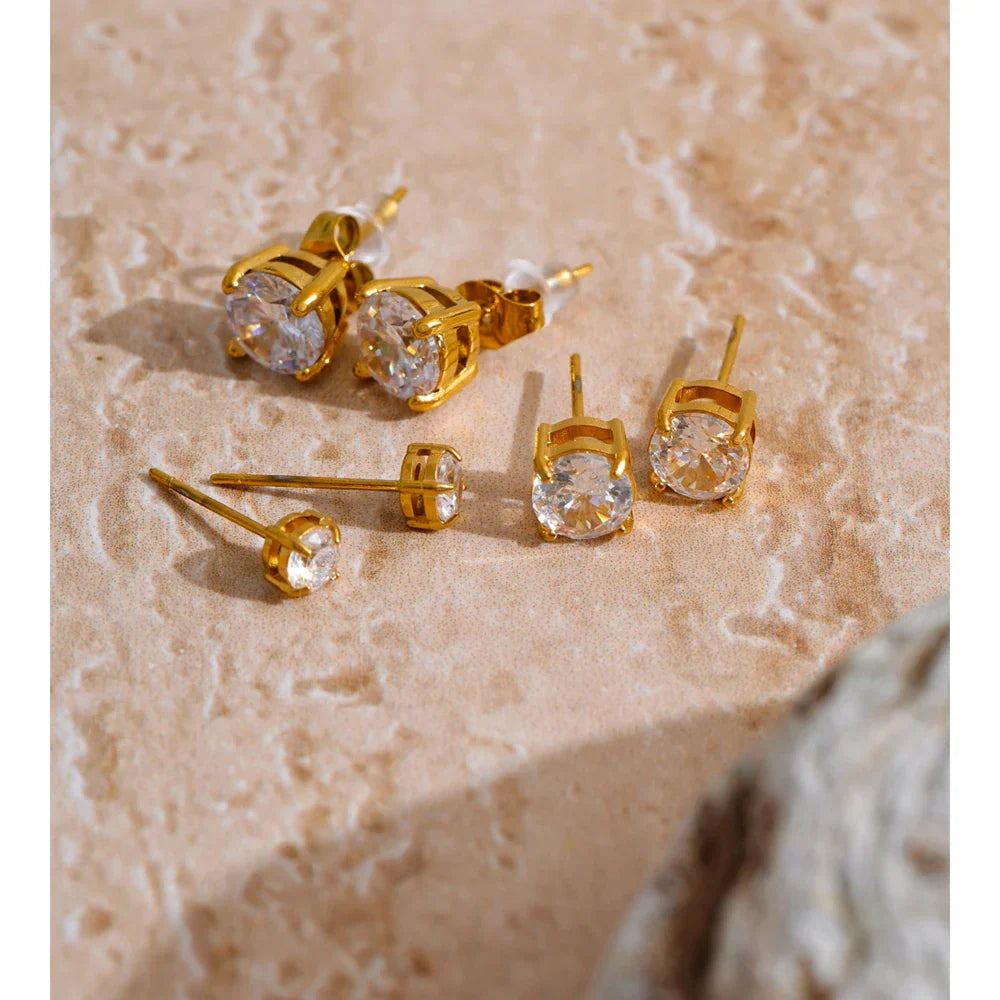 1Set High Quality Shiny Cubic Zirconia Round Stud Earrings Daily Stainless Steel Versatile Premium Jewelry Party Gift