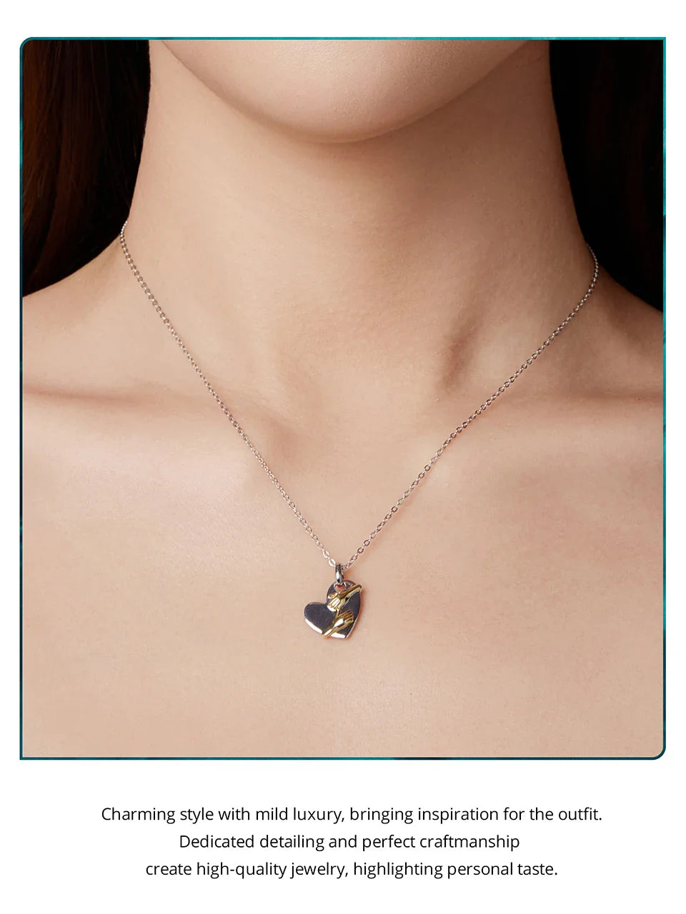 925 Sterling Silver Two-tones Hug Necklace Heart Pendant Chain Necklace for Women Mother's Day Gift Guard Jewelry