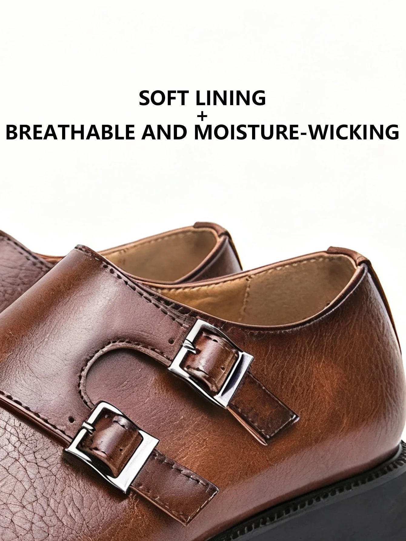 Classic Retro Dress Men's Monk Leather Shoes With Pointed Toe Buckle Business Office Wedding Comfortable Men's Oxfords Shoes