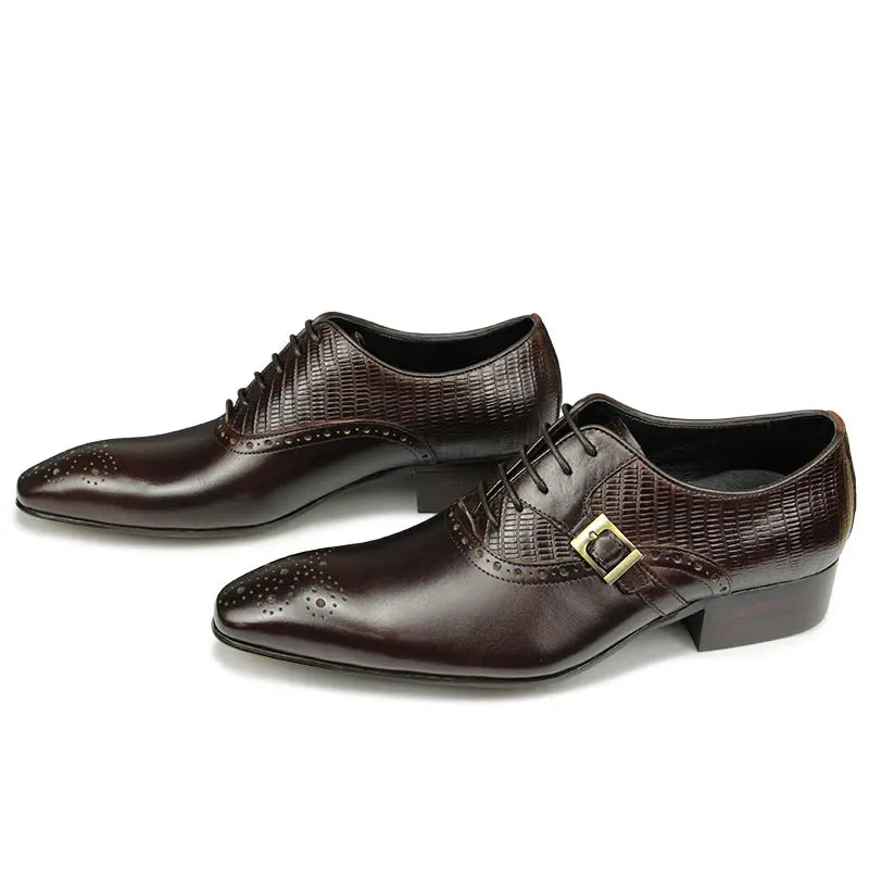 Deluxe Genuine Leather Brogue Shoes Formal Oxford Lace-up  Dress Shoes Handcrafted Male Business Office Man Side Metal Buckl