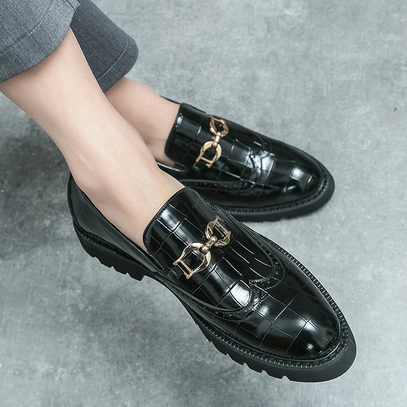Trendy Brand Green Brogue Shoes Men's Leather Business Shoes Groom's Wedding Men's Loafers British Style Dress Shoes Men