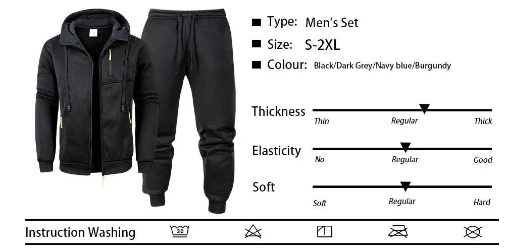 New Men's Casual Sportswear Autumn Solid Color Daily Sweatshirts Sweatpants Jogging Tracksuit Zipper Hooded Jacket and Pants Set