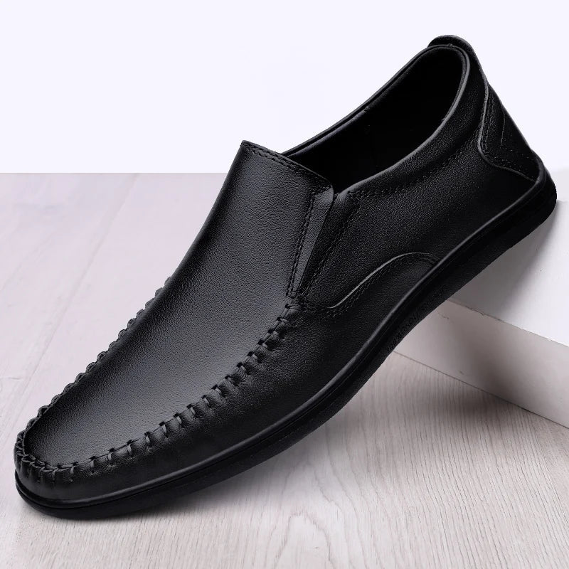 Genuine Leather Business Flats Fashion Men Loafers Classic Slip-on Man Casual Shoes Moccasins Comfortable Non-slip Outdoor Shoes
