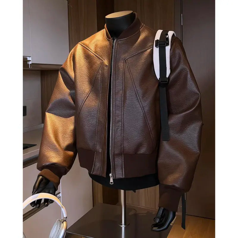 Hot Sale Men's Short American Style Retro Cracked Leather Motorcycle Jacket