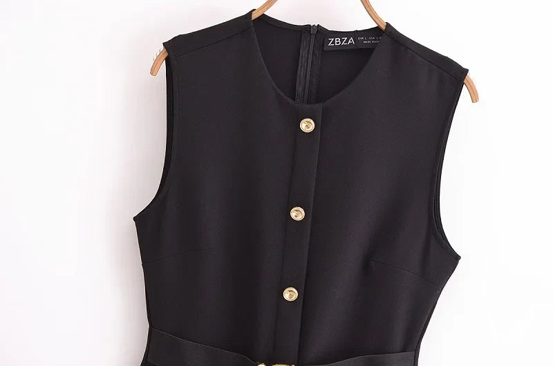 2025 Womens Dresses Black Office Long Dresses for Women Spring Sleeveless Midi Dress Woman Belt Button Women's Dress Vest