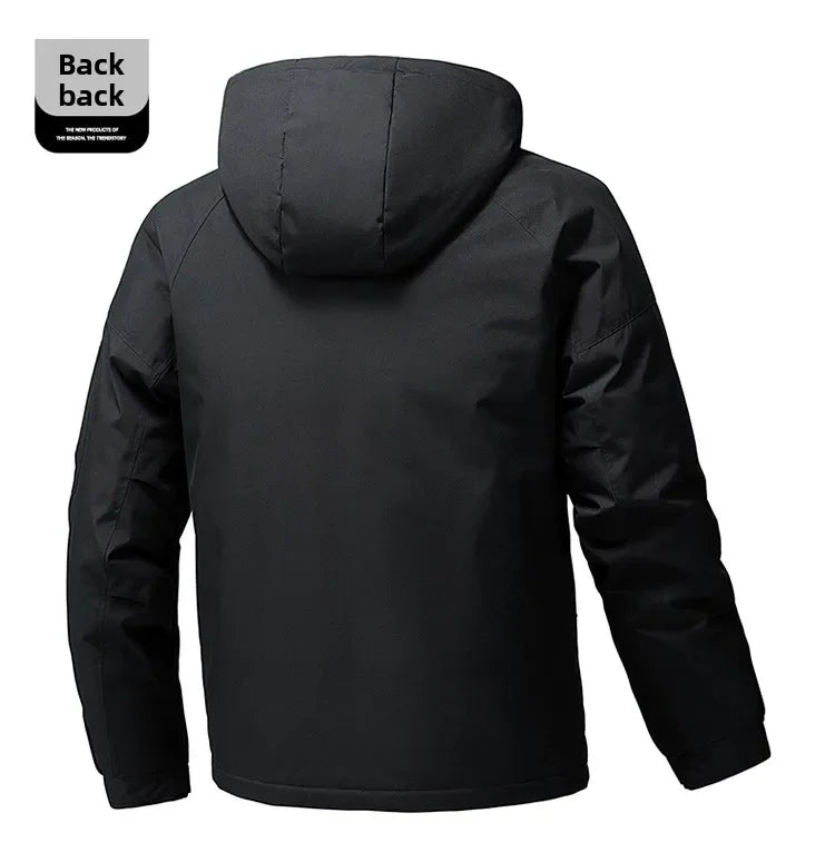 Thick Padded Waterproof Jacket Men Outdoor Softshell Zip Up Hooded Jacket Windbreaker Hiking Camping Coat Autumn Winter Overcoat