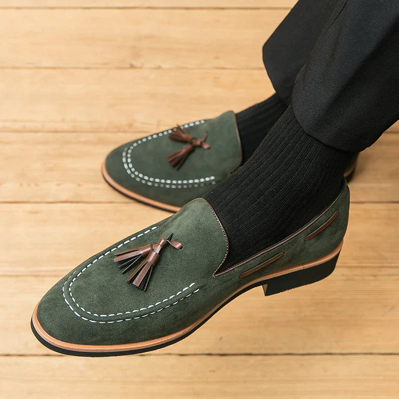 Korean version of the trend of British leather shoes men's frosted leather loafers casual fringe breathable slip-on beans