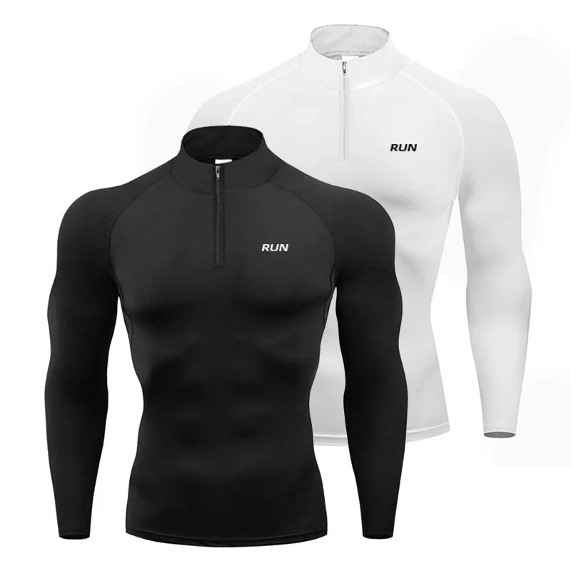 Compression Tight Autumn Quick Dry Polos Shirts Gym Bodybuilding Muscle Long Sleeve T-shirts Mens Fitness Sport Trainning Polos