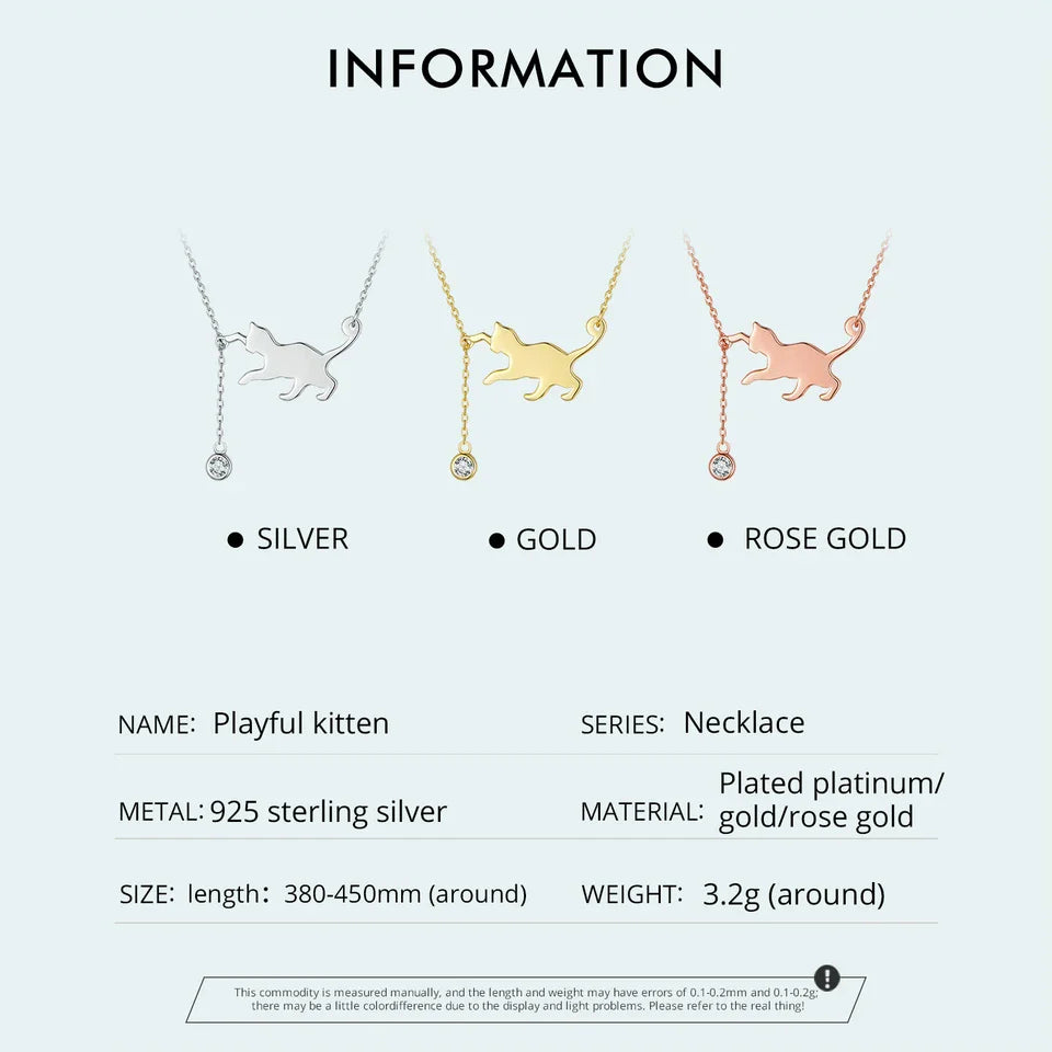 S925 Sterling Silver Cat Necklace Cute Silver Cat Pendant Collarbone Necklace for Women SCN232 3 Colors