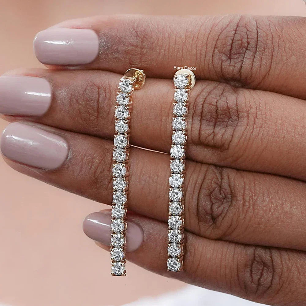 2.5/3mm Long Tassel Moissanite Tennis Drop Earrings With Certificate 100% S925 Silver Dangle Earring For Women Fine Jewelry