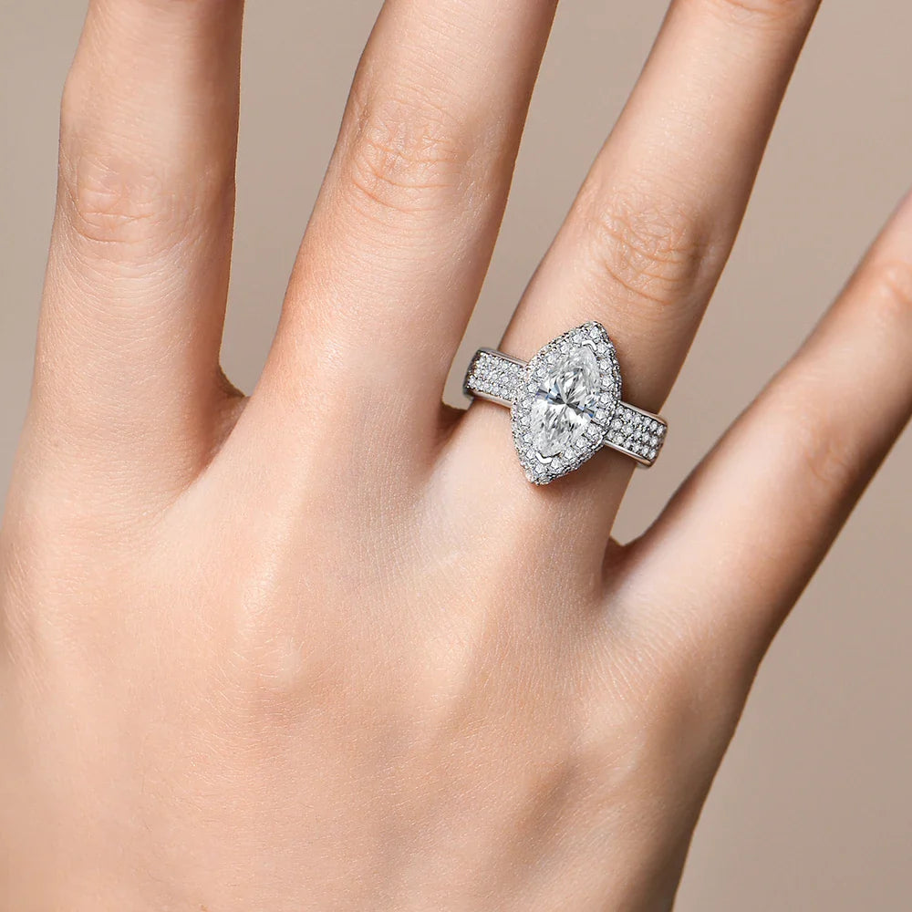 Marquise 2CT Moissanite Rings for Women 12*6mm D Color Diamond Real 925 Sterling Silver Luxury Anniversary Jewelry Gift