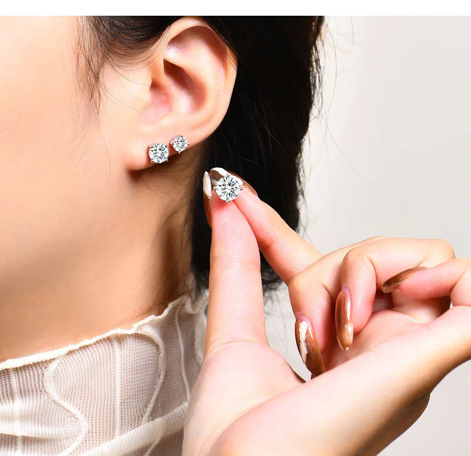 2 Carat 8.0mm D Color Moissanite Stud Earrings For Women Top Quality 100% 925 Sterling Silver Sparkling Wedding Jewelry