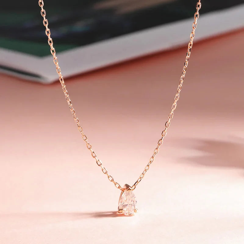 Certified 1CT 2CT Pear Cut D VVS1 Moissanite Necklace for Women 18k Gold Plated Jewelry 100%  Sterling Silver 925 Pendant