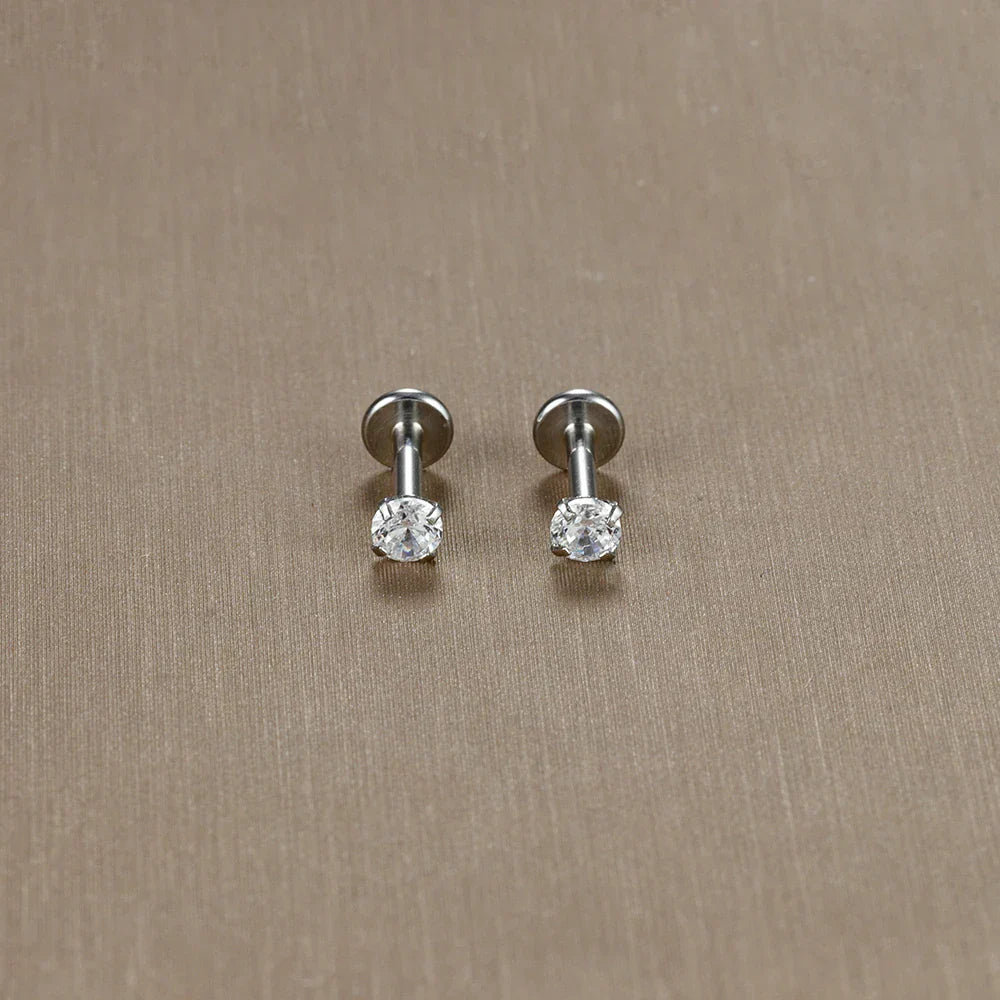 2PC Labret Tragus Stud Earrings 16G Surgical Stainless Steel CZ Crystal  Monroe Helix Cartialge Conch Medusa Lip Body Piercing