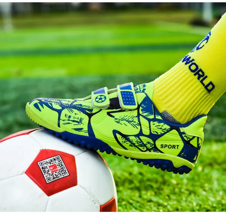 Kids Soccer Shoes Outdoor Non-Slip Football Sports Shoes Boy Training Shoes Child HOOK&LOOP Lightweight Children's Soccer Cleats