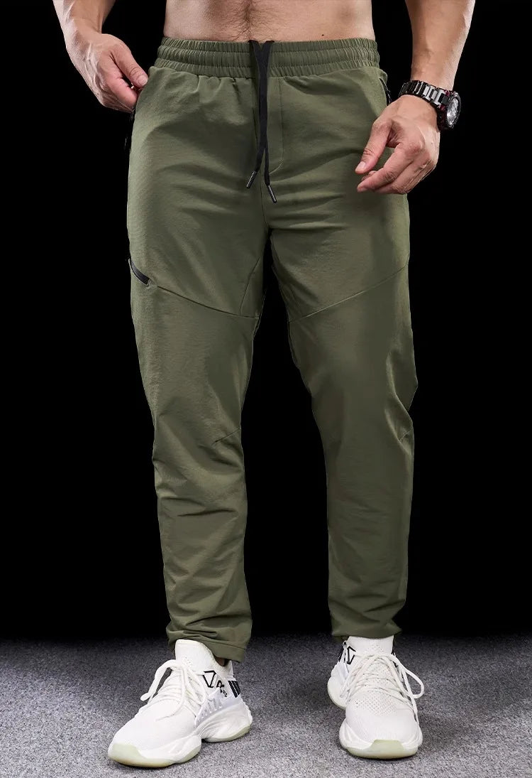 New Autumn Winter Men Quick-drying Sports Casual Trousers Gym Fitness Running Training Clothes Micro-elastic Zipper Pocket Pants