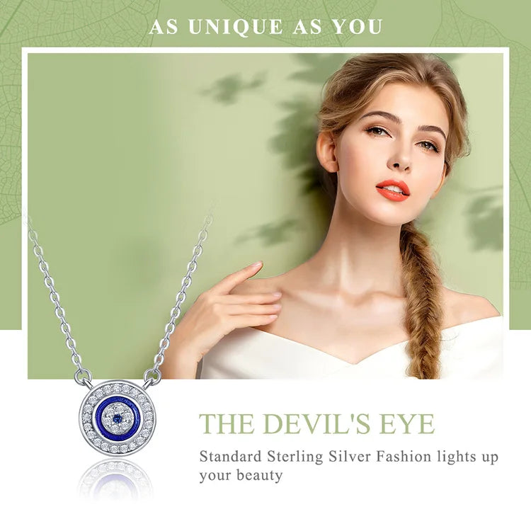 Hot Sale 100% 925 Sterling Silver Blue Lucky Eye Guardian Eye Pendant Necklace for Women Clear CZ Fine Jewelry SCN165