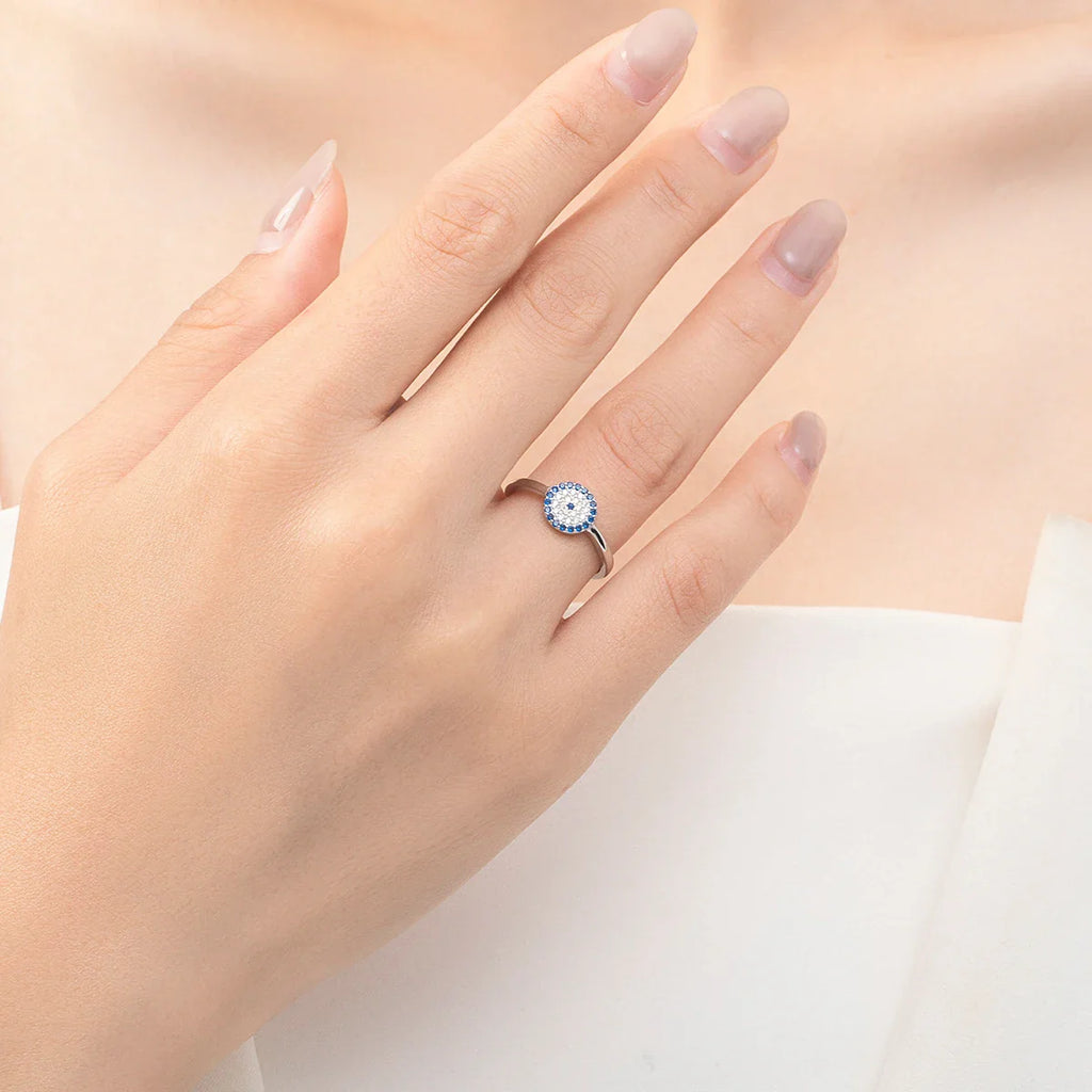 925 Sterling Silver Cute Blue Ghost Eyes Ring Sparkling Clear Cubic Zirconia For Women Fine Fashion Jewelry Birthday Gift
