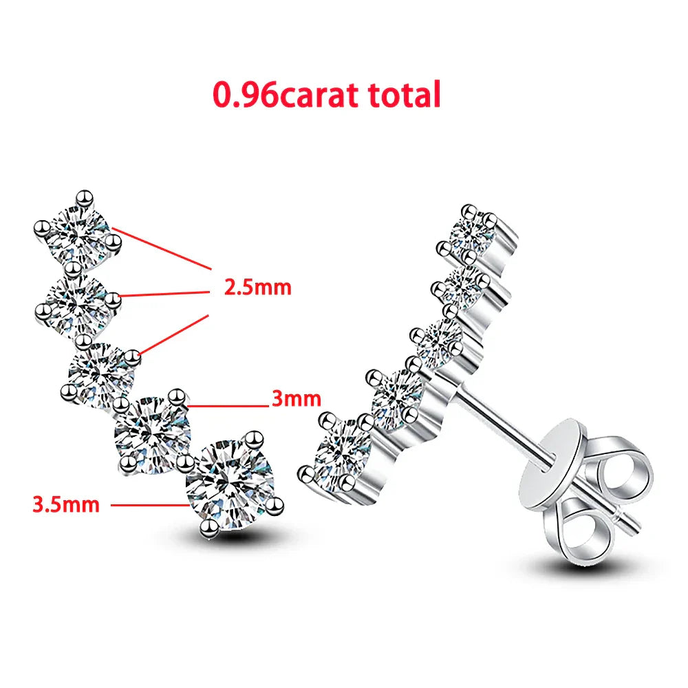 3/5-stone Smile Full Moissanite Diamond Stud Earring with Certificates 925 Sterling Silver Sparkling Diamond Earrings for Women