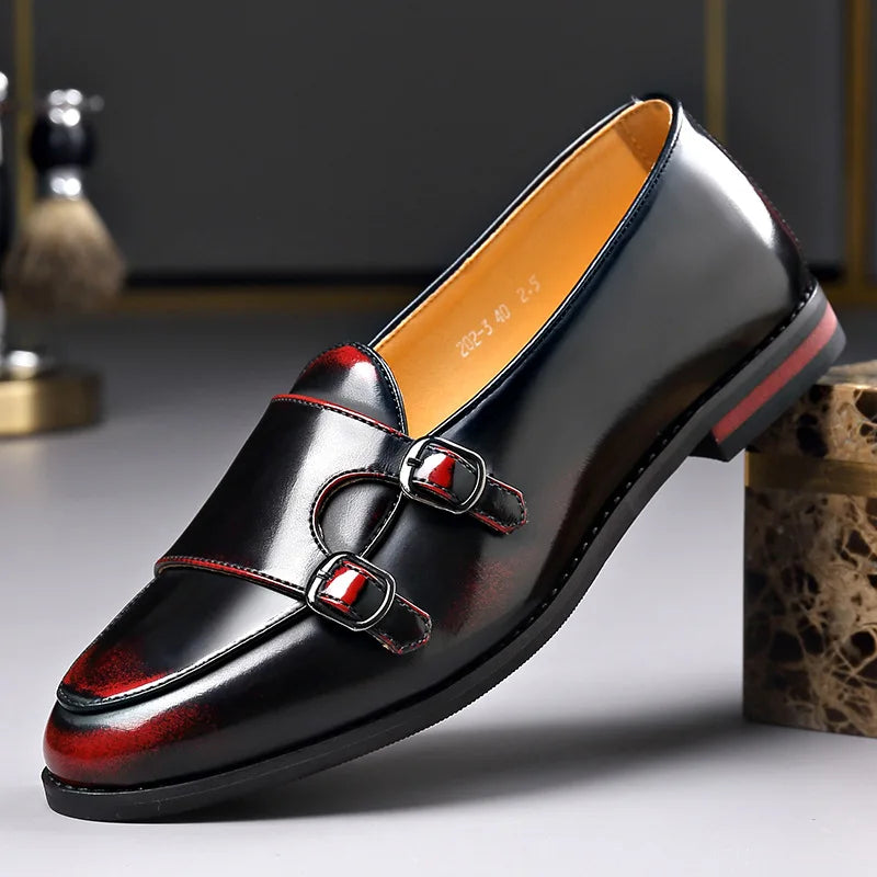 Spring Summer New Cow Leather Shoes for Men Buckle Designer Loafers Male Solid Color Big Size Fashion Business Casual Shoes Man