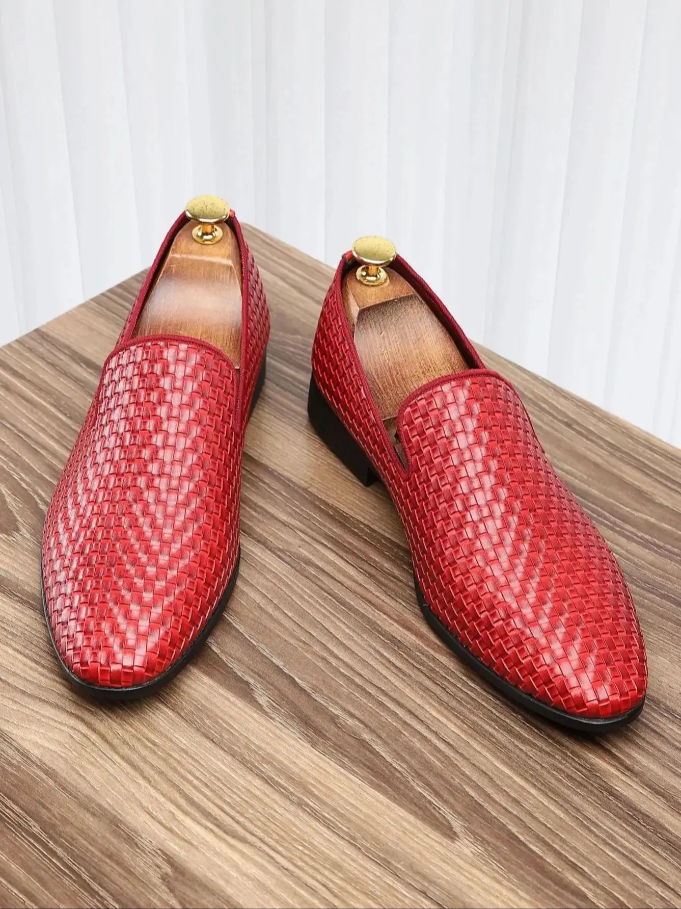 Classic Luxury Men's Leather Shoes, Knit Design Formal Derby Oxford Shoes, Business Casual Footwear for Party