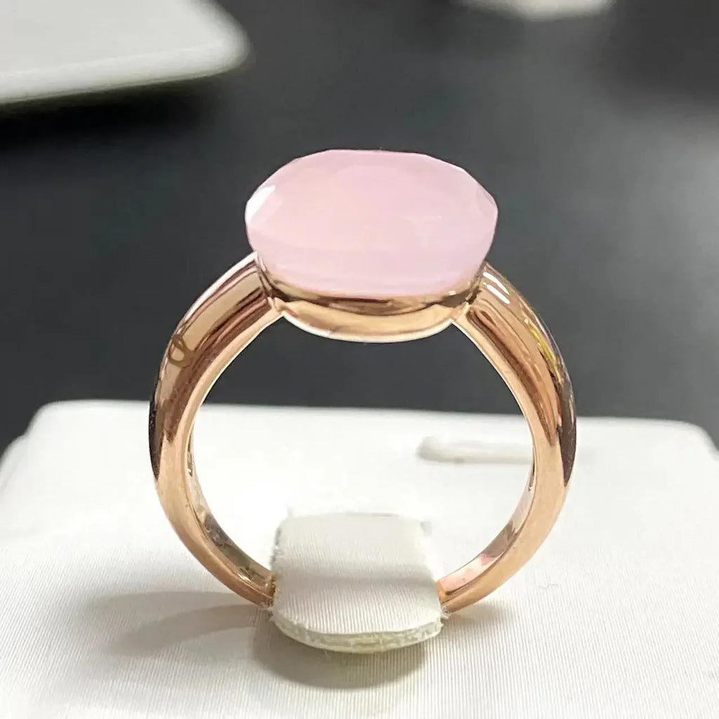 Trendy 12.6mm Flat Rose Gold Ring 35 Candy Colors Green Amethyst Turquoise Crystal Jewelry Gift for Women