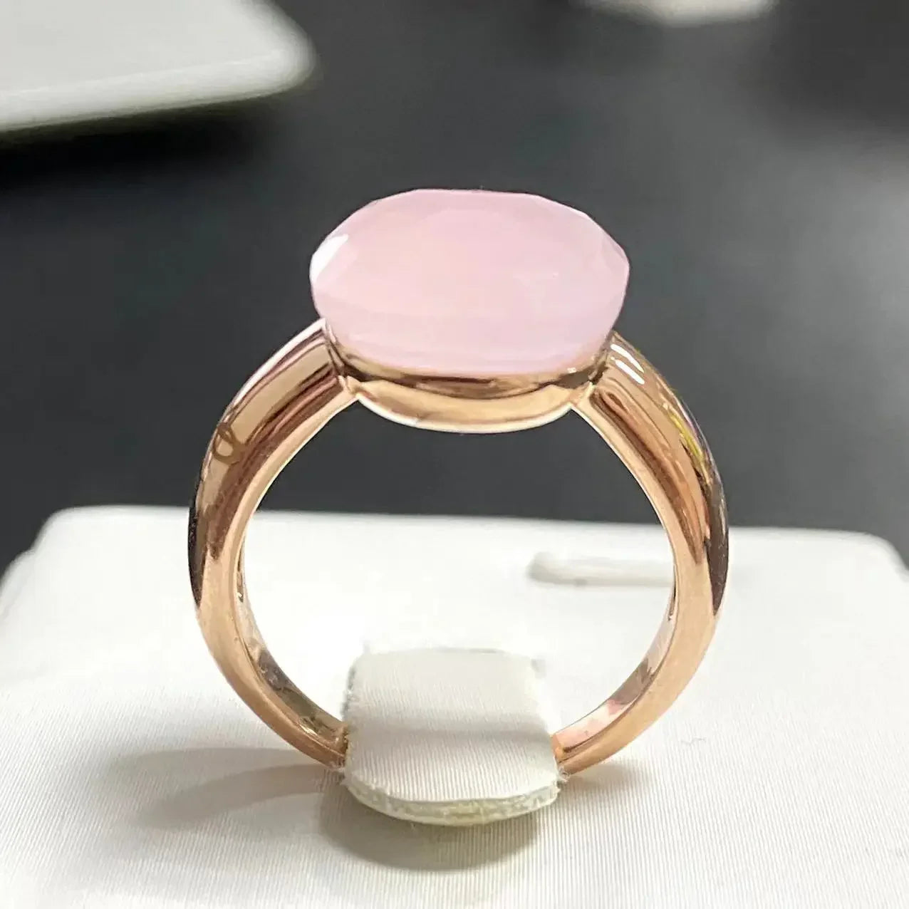 Trendy 12.6mm Flat Rose Gold Ring 35 Candy Colors Green Amethyst Turquoise Crystal Jewelry Gift for Women