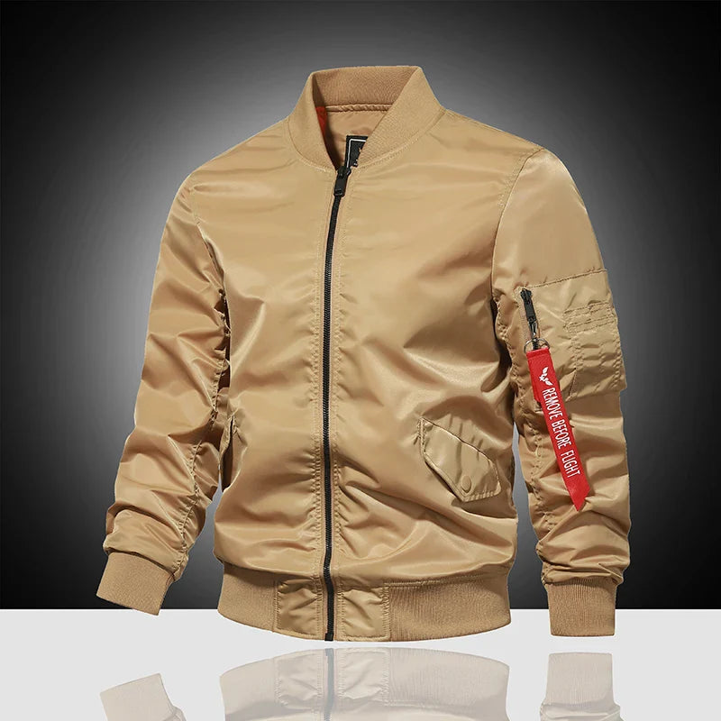 Spring and Autumn Winter Air Force MA1 Pilot Jacket Men's Solid Color Baseball Jacket Casual Thick Windproof Warm Cotton Jacket