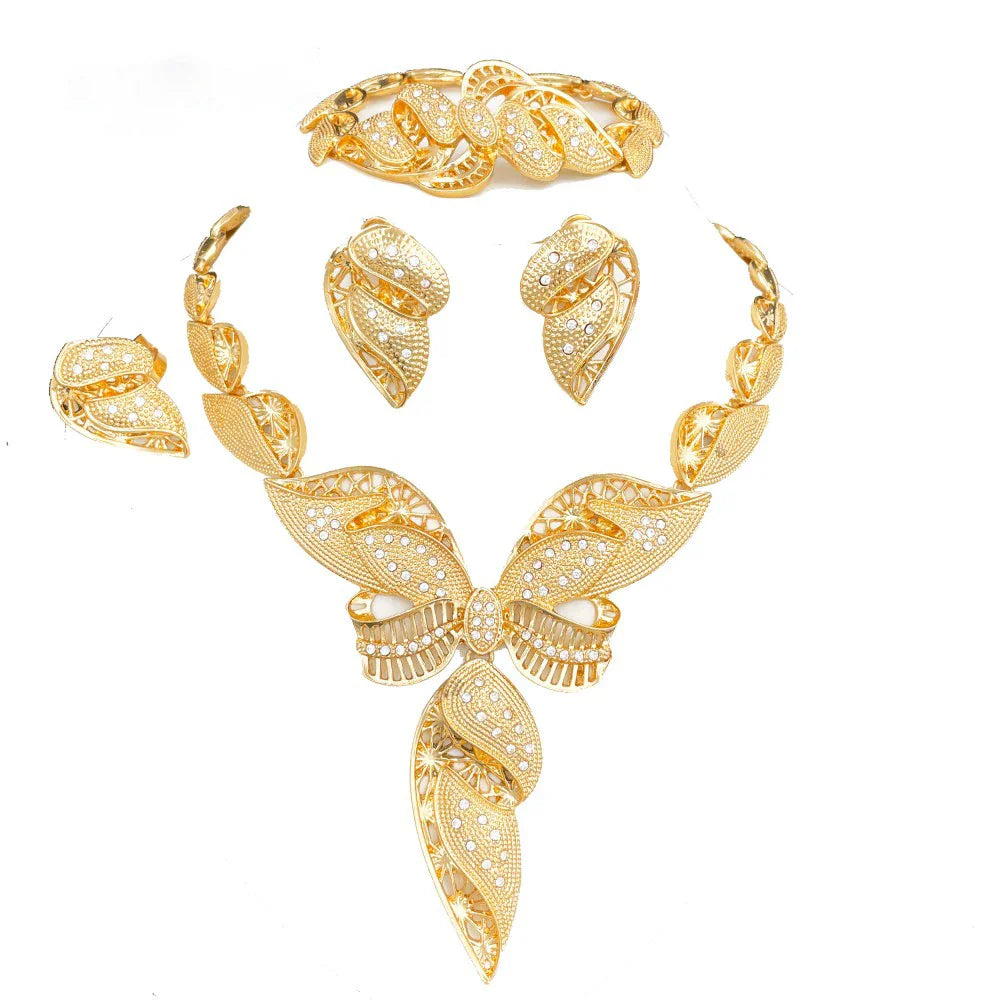 Nigeria Gold Color Jewelry Set For Women Wedding Jewelry Accessories Hight Quality 18K Gold Plated Jewellery 5 PCS