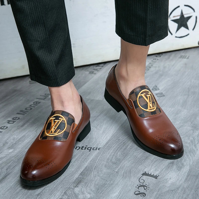 Men's Leather Casual Slip-On Shoes Business Dress All-Match Wedding Shock-Absorbing Wear-Resistant Footwear Size 38-48